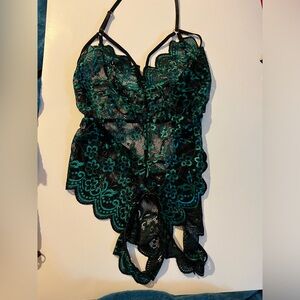 Black and turquoise lingerie.
